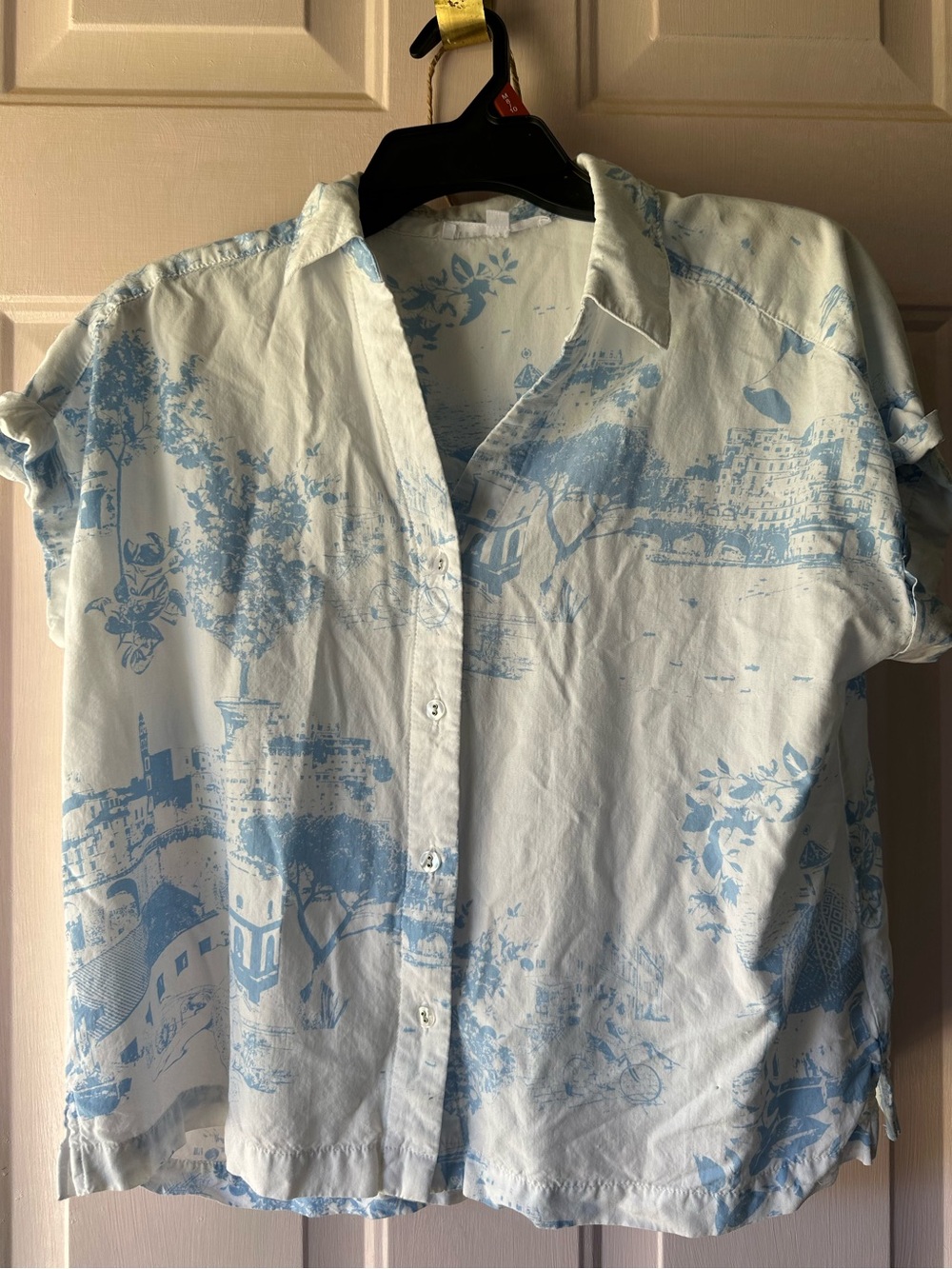 Jane + Delancey Blue White Toile Scenic Button Down Shirt Women’s Small